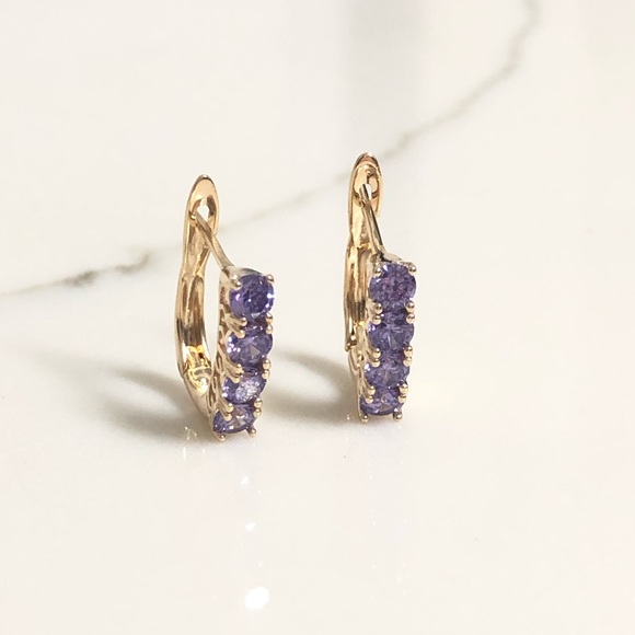 18k Gold Filled Crystal Huggie Earrings - Picture 2 of 6